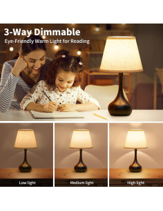 Lámpara de Mesa Táctil ONEWISH Regulable 3 Niveles Beige 2