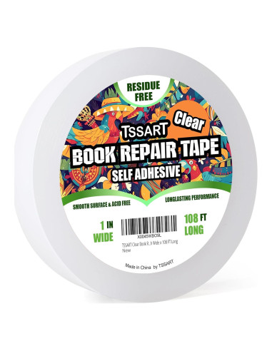 Cinta de Reparación de Libros TSSART 2.54 cm x 32.92 m Transparente