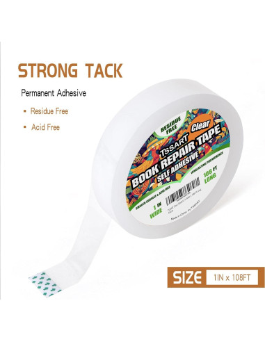 Cinta de Reparación de Libros TSSART 2.54 cm x 32.92 m Transparente