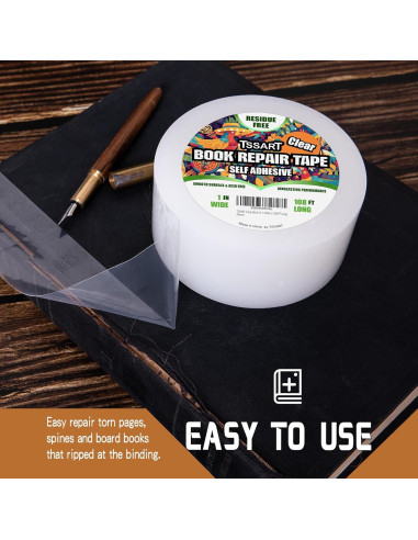 Cinta de Reparación de Libros TSSART 2.54 cm x 32.92 m Transparente