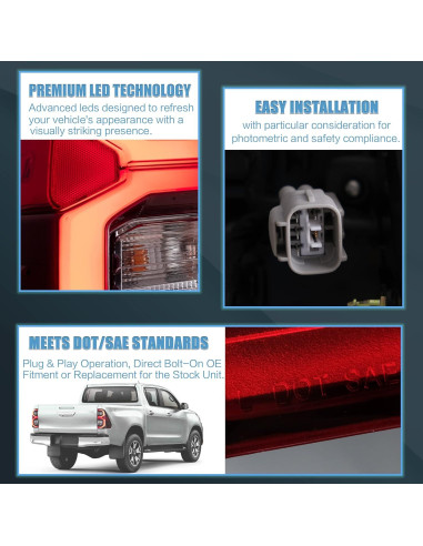 Luces Traseras VLAND para Toyota Hilux 2015-2022 LED Rojo