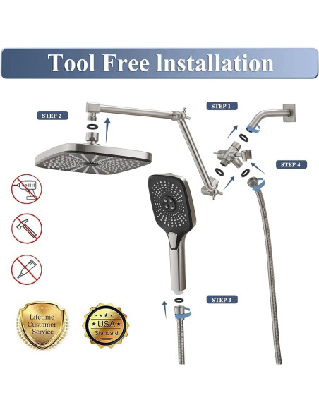 Cabezal de Ducha Jcrob 30.48 cm Lluvia con Spray de Mano