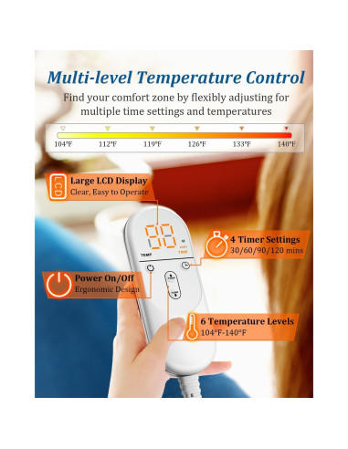 Almohadilla Térmica HOERMIGON 55.88x93.98cm 6 Calores Azul