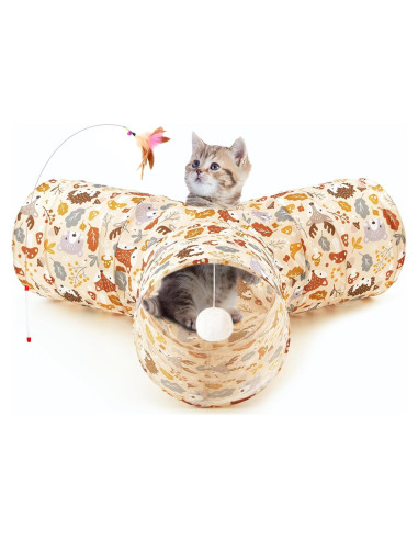 Túnel para Gatos Tempcore 3 Vías Colapsable Beige 80x55 cm