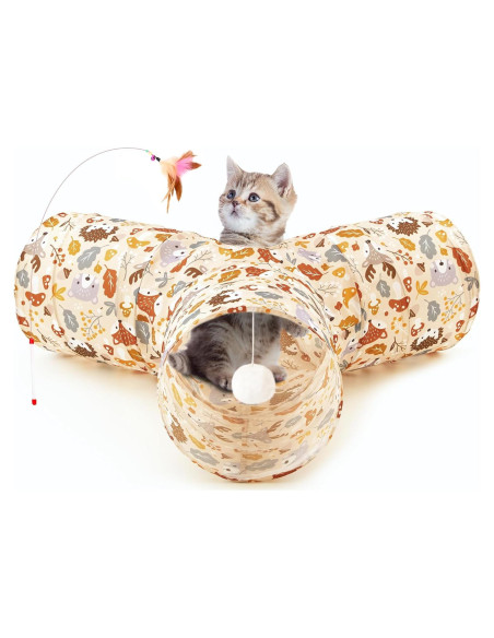 Túnel para Gatos Tempcore 3 Vías Colapsable Beige 80x55 cm
