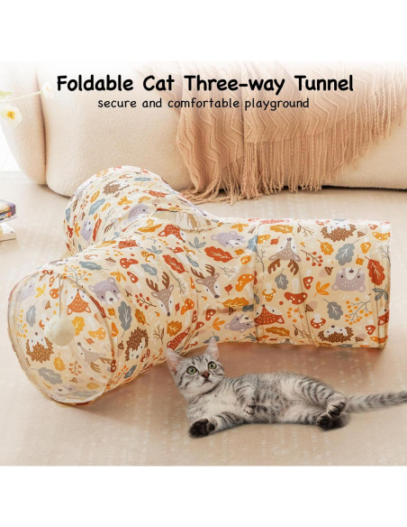 Túnel para Gatos Tempcore 3 Vías Colapsable Beige 80x55 cm
