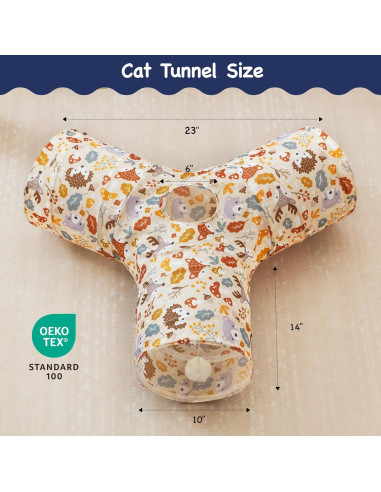 Túnel para Gatos Tempcore 3 Vías Colapsable Beige 80x55 cm