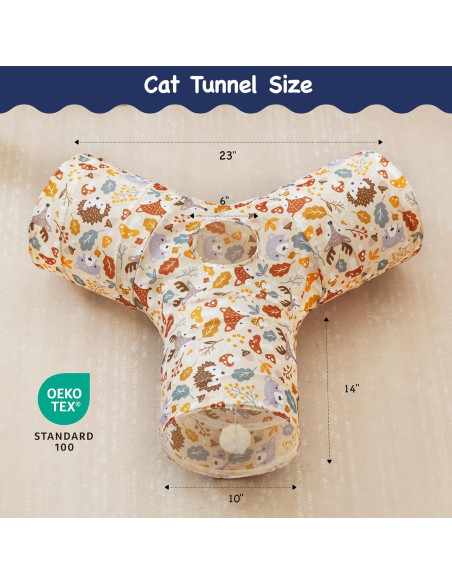 Túnel para Gatos Tempcore 3 Vías Colapsable Beige 80x55 cm