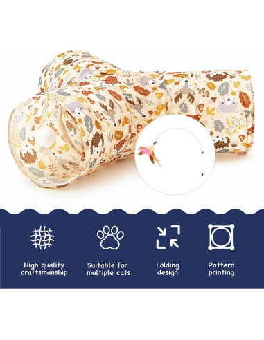 Túnel para Gatos Tempcore 3 Vías Colapsable Beige 80x55 cm