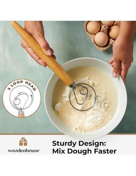 Batidor de Masa Danés 33 cm Acero Inoxidable con Cortador