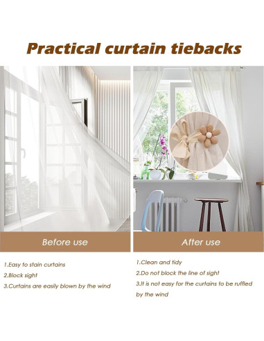 Sujetadores de Cortinas SRG 4 Pcs Algodón Crema y Caqui