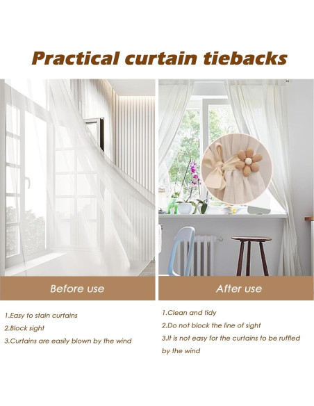 Sujetadores de Cortinas SRG 4 Pcs Algodón Crema y Caqui