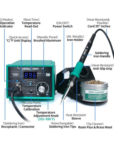 Estación de Soldadura Digital YIHUA 939D+ 75W Verde ESD