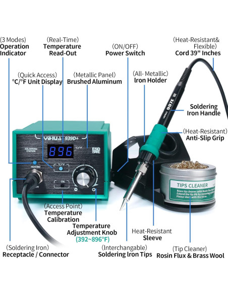 Estación de Soldadura Digital YIHUA 939D+ 75W Verde ESD