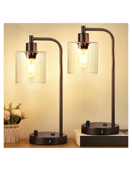 Juego de 2 Lámparas de Mesa Lynnoland con USB y Regulador