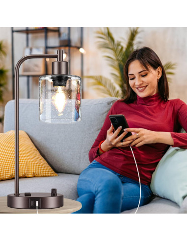 Juego de 2 Lámparas de Mesa Lynnoland con USB y Regulador