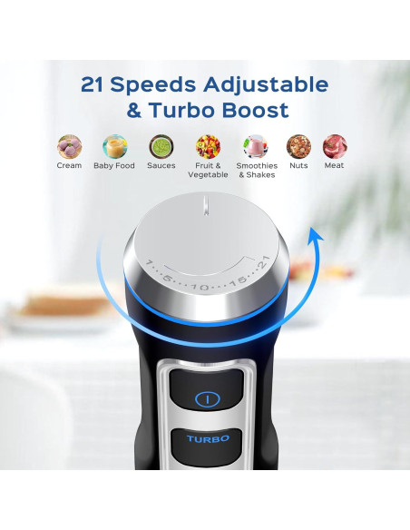 Batidora de Inmersión 8 en 1 Gogocook 1000W 21 Velocidades