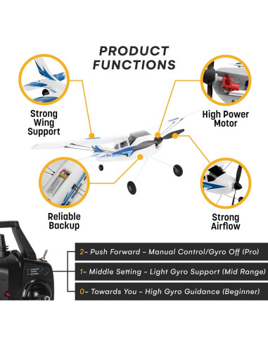 Avión RC Top Race TR-C285G 3 Canales Azul - Juguete Volador