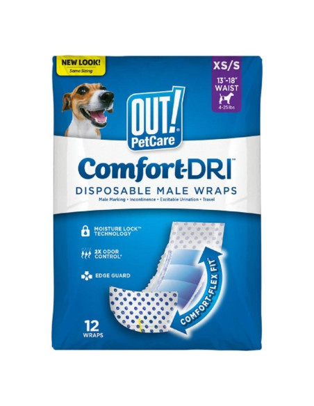 Pañales Desechables para Perros Machos OUT! XS/S 12 Unidades