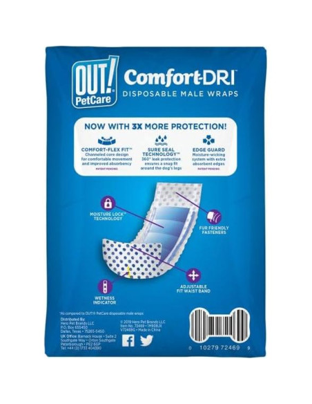 Pañales Desechables para Perros Machos OUT! XS/S 12 Unidades
