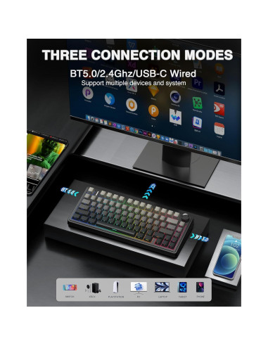 Teclado Mecánico Inalámbrico AULA F75 Pro 75% RGB Hot Swappable