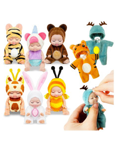 Conjunto de 6 Muñecas Bebé Mini Haawooky con Ropa de Animales