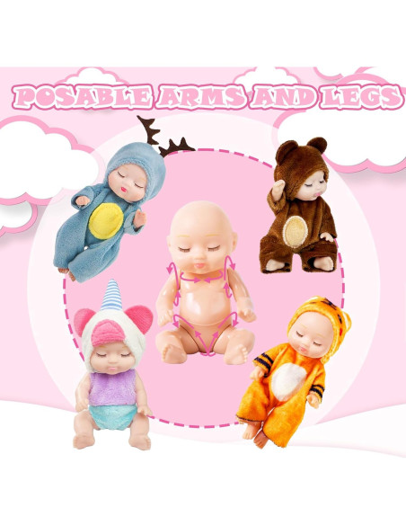 Conjunto de 6 Muñecas Bebé Mini Haawooky con Ropa de Animales
