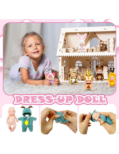 Conjunto de 6 Muñecas Bebé Mini Haawooky con Ropa de Animales