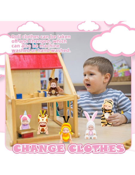 Conjunto de 6 Muñecas Bebé Mini Haawooky con Ropa de Animales
