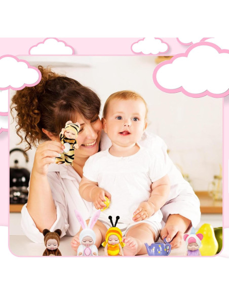 Conjunto de 6 Muñecas Bebé Mini Haawooky con Ropa de Animales