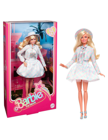 Muñeca Barbie La Película Margot Robbie Conjunto Cuadros Azul