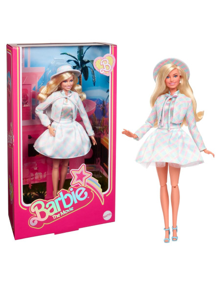 Muñeca Barbie La Película Margot Robbie Conjunto Cuadros Azul