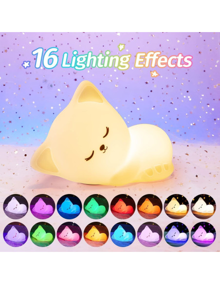 Luz Nocturna Mubarek Gato Silicona 16 Colores Regulable