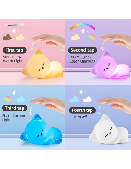 Luz Nocturna Mubarek Gato Silicona 16 Colores Regulable