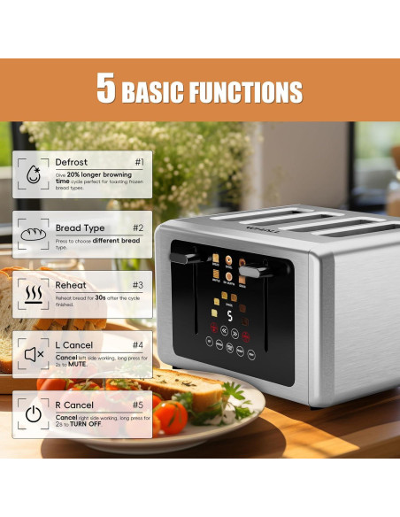 Tostadora de 4 Rebanadas Whall Acero Inoxidable Pantalla Táctil