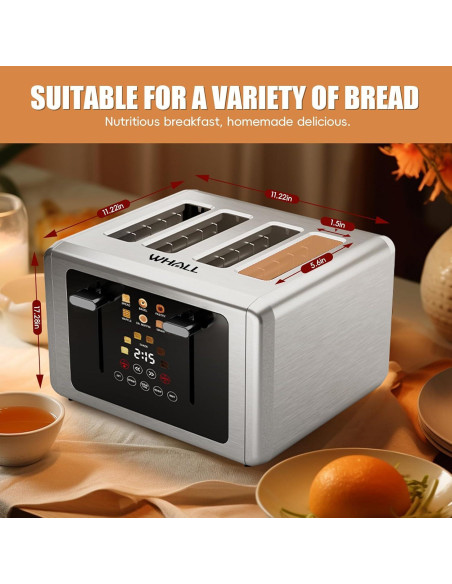 Tostadora de 4 Rebanadas Whall Acero Inoxidable Pantalla Táctil