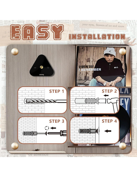 Soporte para Discos de Vinilo Likesing Acrílico Negro Montaje en Pared