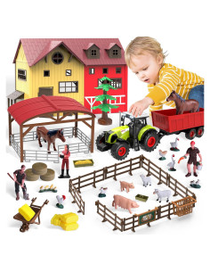 Juego de Animales de Granja Dwi Dowellin con Tractor y Accesorios