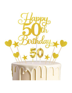 Decoración de Pastel 50 Cumpleaños Atiloy - 13 Piezas Doradas