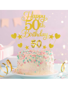 Decoración de Pastel 50 Cumpleaños Atiloy - 13 Piezas Doradas 2
