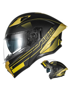 Casco Modular Abatible Auboa 928 Doble Visor Negro Dorado S