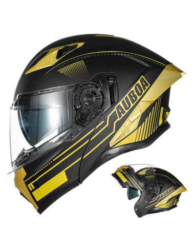 Casco Modular Abatible Auboa 928 Doble Visor Negro Dorado S