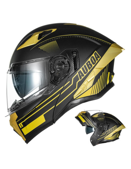 Casco Modular Abatible Auboa 928 Doble Visor Negro Dorado S