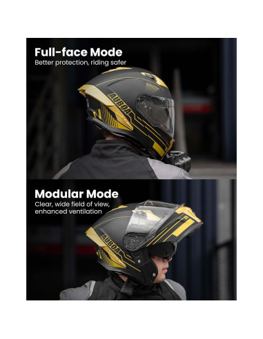 Casco Modular Abatible Auboa 928 Doble Visor Negro Dorado S