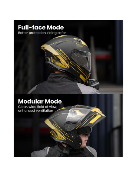 Casco Modular Abatible Auboa 928 Doble Visor Negro Dorado S