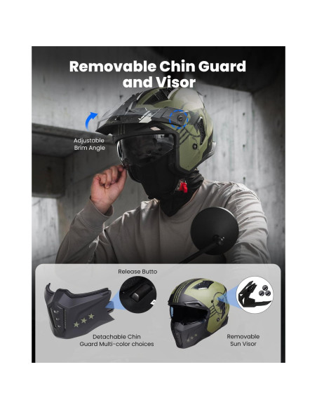 Casco Abierto ILM Z302 para Motocicleta Verde Militar Pequeño