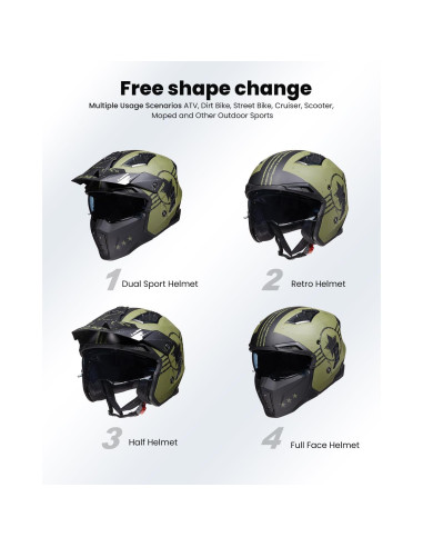 Casco Abierto ILM Z302 para Motocicleta Verde Militar Pequeño