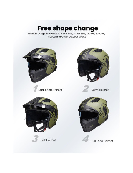 Casco Abierto ILM Z302 para Motocicleta Verde Militar Pequeño