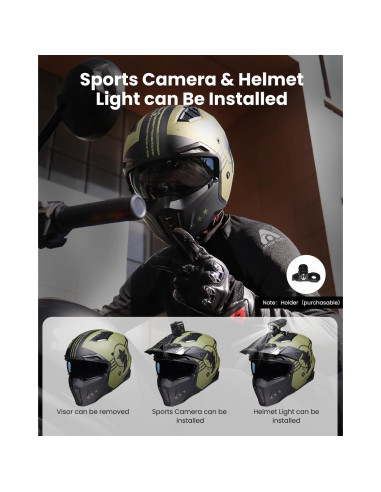 Casco Abierto ILM Z302 para Motocicleta Verde Militar Pequeño