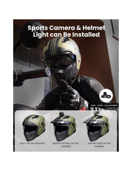 Casco Abierto ILM Z302 para Motocicleta Verde Militar Pequeño